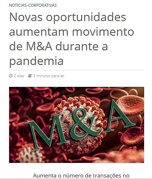 Novas oportunidades aumentam movimento de M&A durante a pandemia